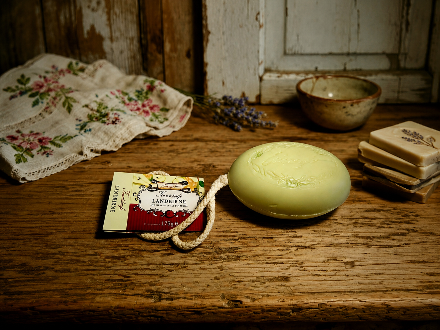 Kordelseife mit Sheabutter Landbirne